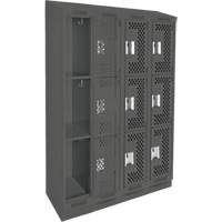 Clean Line Lockers, 3 -tier, Bank of 4, 48" x 15" x 82", Steel, Charcoal, Rivet (Assembled), Perforated Quali-T-Solutions