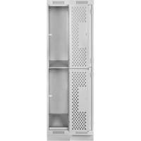 Clean Line Lockers, 2 -tier, Bank of 2, 24" x 12" x 76", Steel, Grey, Rivet (Assembled), Perforated Quali-T-Solutions