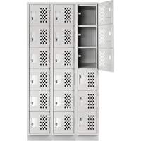 Assembled Lockerettes Clean Line Perforated Economy Lockers, 6 -tier, Bank of 3, 18" x 72" x 12", Steel Quali-T-Solutions