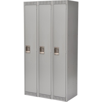 Lockers, Bank of 3, 36" x 18" x 72", Steel, Grey, Knocked Down Quali-T-Solutions