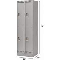 Lockers, 2 -tier, Bank of 2, 24" x 18" x 76", Steel, Grey, Knocked Down Quali-T-Solutions