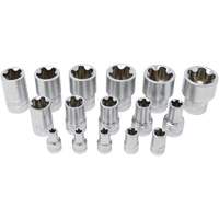 Jeu de douilles TORX EPR &agrave; 5 pans, 16 Morceaux, Prise de 1/4"/3/8"/1/2" Quali-T-Solutions