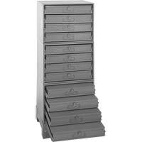 Modular Compartment Drawer Box Rack, Steel, 12 Drawers, 20-3/8" x 16" x 60-1/8", Grey Quali-T-Solutions