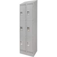 Lockers, 3 -tier, Bank of 2, 24" x 18" x 86", Steel, Grey, Knocked Down Quali-T-Solutions