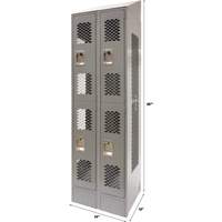 Casiers ventil&eacute;s, 2 niveaux, Bloc de 2, 24" x 18" x 88", Acier, Gris, D&eacute;mont&eacute;, Perfor&eacute; Quali-T-Solutions