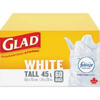 Sacs &agrave; ordures hauts 45 L avec Febreze, R&eacute;gulier, 24" la x 28" lo, Blanc Quali-T-Solutions