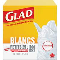 Petits sacs &agrave; ordures 25 L sans parfum, R&eacute;gulier, 20" la x 20" lo, Blanc Quali-T-Solutions