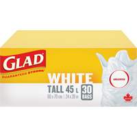 Tall 45L Unscented Garbage Bags, Regular, 24" W x 28" L, White Quali-T-Solutions