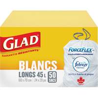 Sacs &agrave; ordures hauts 45 L avec Febreze, R&eacute;gulier, 24" la x 28" lo, Blanc Quali-T-Solutions