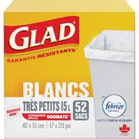 Tr&egrave;s petits sacs &agrave; ordures 15 L avec Febreze, R&eacute;gulier, 17" la x 20" lo, Blanc Quali-T-Solutions