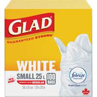 Petits sacs &agrave; ordures 25 L avec Febreze, R&eacute;gulier, 20" la x 20" lo, Blanc Quali-T-Solutions