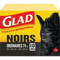74L Garbage Bags, Regular, 26" W x 33" L, Black Quali-T-Solutions