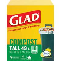 Tall Compostable Bags, Regular, 31" L x 24" W, Brown, 49 L (13 Gal.) Capacity Quali-T-Solutions
