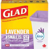 Glad&reg; Lavender Coloured & Scented Bags, Strong, 17" W x 20" L, Purple, 15 L (3.96 Gal.) Capacity Quali-T-Solutions