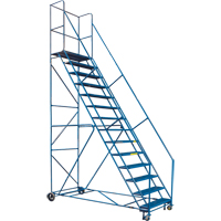 CSA-Certified Rolling Step Ladder with Locking Step, 14 Steps, 30" Step Width, 128" Platform Height, Steel Quali-T-Solutions