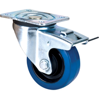 Blue Caster, Swivel with Brake, 4" (101.6 mm), Rubber, 350 lbs. (158.8 kg.) Quali-T-Solutions