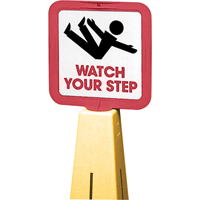 C&ocirc;nes de d&eacute;viation - &eacute;tiquettes de message  Watch Your Step , Adh&eacute;sif, Anglais avec pictogramme Quali-T-Solutions
