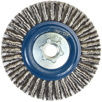 Stringer Bead Knot Wire Brush For Angle Grinders, 4" Dia., 0.02" Fill, 5/8"-11 Arbor, Stainless Steel Quali-T-Solutions