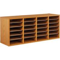 Adjustable Compartment Literature Organizer, Stationary, 24 Slots, Wood, 39-1/4" W x 11-3/4" D x 16-1/4" H Quali-T-Solutions