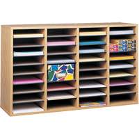Adjustable Compartment Literature Organizer, Stationary, 36 Slots, Wood, 39-1/4" W x 11-3/4" D x 24" H Quali-T-Solutions