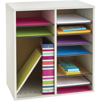 Adjustable Compartment Literature Organizer, Stationary, 16 Slots, Wood, 19-1/2" W x 11-3/4" D x 21" H Quali-T-Solutions