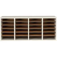 Adjustable Compartment Literature Organizer, Stationary, 24 Slots, Wood, 39-1/4" W x 11-3/4" D x 16-1/4" H Quali-T-Solutions