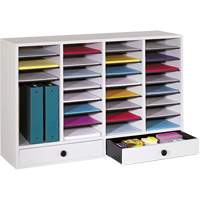 Adjustable Compartment Literature Organizer, Stationary, 34 Slots, Wood, 39-1/4" W x 11-3/4" D x 25-1/4" H Quali-T-Solutions