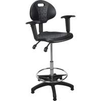 Tabouret ergonomique robuste avec accoudoirs r&eacute;glables, Stationnaire, Ajustable, 39" - 48", Polyur&eacute;thane Si&egrave;ge, Noir Quali-T-Solutions