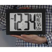 Self-Setting & Self-Adjusting Wall Clock with Stand, Digital, Battery Operated, Black Quali-T-Solutions
