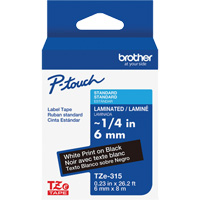 TZe-315 Laminated Tape for TZe-Compatible P-Touch Label Makers, White on Black, 0.23" Width Quali-T-Solutions