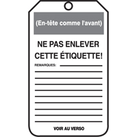 &eacute;tiquettes de verrouillage, Papier cartonn&eacute;, 3-1/8" la x 5-7/8" h, Français Quali-T-Solutions