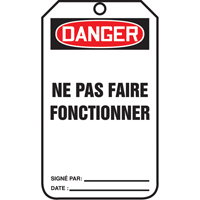 &eacute;tiquettes de verrouillage, Papier cartonn&eacute;, 3-1/8" la x 5-7/8" h, Français Quali-T-Solutions