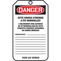 Lockout Tags, Cardstock, 3-1/8" W x 5-7/8" H, French Quali-T-Solutions