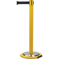 Free-Standing Crowd Control Barrier, Steel, 35" H, Black Tape, 7' Tape Length Quali-T-Solutions