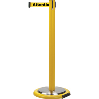 Free-Standing Crowd Control Barrier, Steel, 35" H, Yellow Tape, 7' Tape Length Quali-T-Solutions