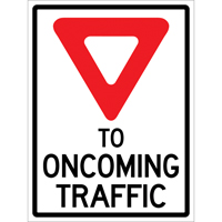 Enseigne enroulable de circulation  Yield to Oncoming Traffic , 36" x 48", Vinyle, Anglais avec pictogramme Quali-T-Solutions