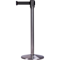 Free-Standing Crowd Control Barrier, Steel, 35" H, Black Tape, 7' Tape Length Quali-T-Solutions