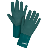 Double Dipped Green Gloves, 12" L, PVC, Cotton Jersey Inner Lining, 70-mil Quali-T-Solutions