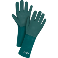Double Dipped Green Gloves, 14" L, PVC, Cotton Jersey Inner Lining, 70-mil Quali-T-Solutions