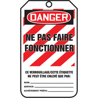 &eacute;tiquettes de verrouillage, Plastique, 3-3/8" la x 5-5/8" h, Français Quali-T-Solutions
