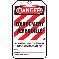 &eacute;tiquettes de verrouillage, Papier cartonn&eacute;, 3-3/8" la x 5-7/8" h, Français Quali-T-Solutions