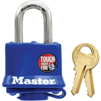 Cadenas r&eacute;sistant aux intemp&eacute;ries, Bleu, Cl&eacute;s diff&eacute;rentes, Acier lamin&eacute;, Largeur de 1-9/16" Quali-T-Solutions