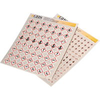 Assortiment d'&eacute;tiquettes avec pictogrammes sgh, Vinyle, Feuille, 1" lo x 1" la Quali-T-Solutions