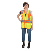 Veste d'arpenteur haute visibilit&eacute;, conforme &agrave; la CSA, Jaune lime haute visibilit&eacute;, Moyen, Polyester Quali-T-Solutions