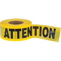 "Attention" Barricade Tape, Bilingual, 3" W x 1000' L, 2.5 mils, Black on Yellow Quali-T-Solutions