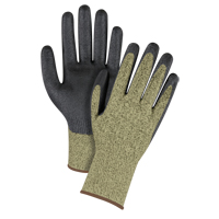 Gants &eacute;lastiques sans coutures r&eacute;sistants &agrave; la coupe noir & jaune, Taille Grand/9, Calibre 13, Rev&ecirc;tement Mousse de nitrile, Enveloppe en Aramide, ASTM ANSI niveau A6 Quali-T-Solutions