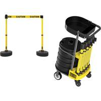 Chariot de transport avec plateau pour barri&egrave;re PLUS, 75' lo, M&eacute;tal, Jaune Quali-T-Solutions