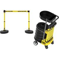 PLUS Barrier Post Cart Kit with Tray, 75' L, Metal, Yellow Quali-T-Solutions