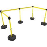 Ensemble de cinq montants pour barri&egrave;re PLUS, Plastique, 42" h, Ruban Jaune, Longueur du ruban 15' Quali-T-Solutions