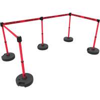 Ensemble de cinq montants pour barri&egrave;re PLUS, Plastique, 42" h, Ruban Rouge, Longueur du ruban 15' Quali-T-Solutions